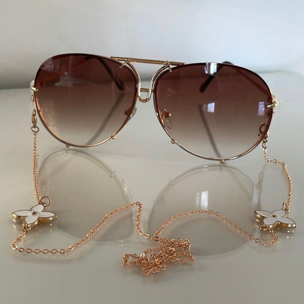Double Flower Sunglasses Chain - White & Gold